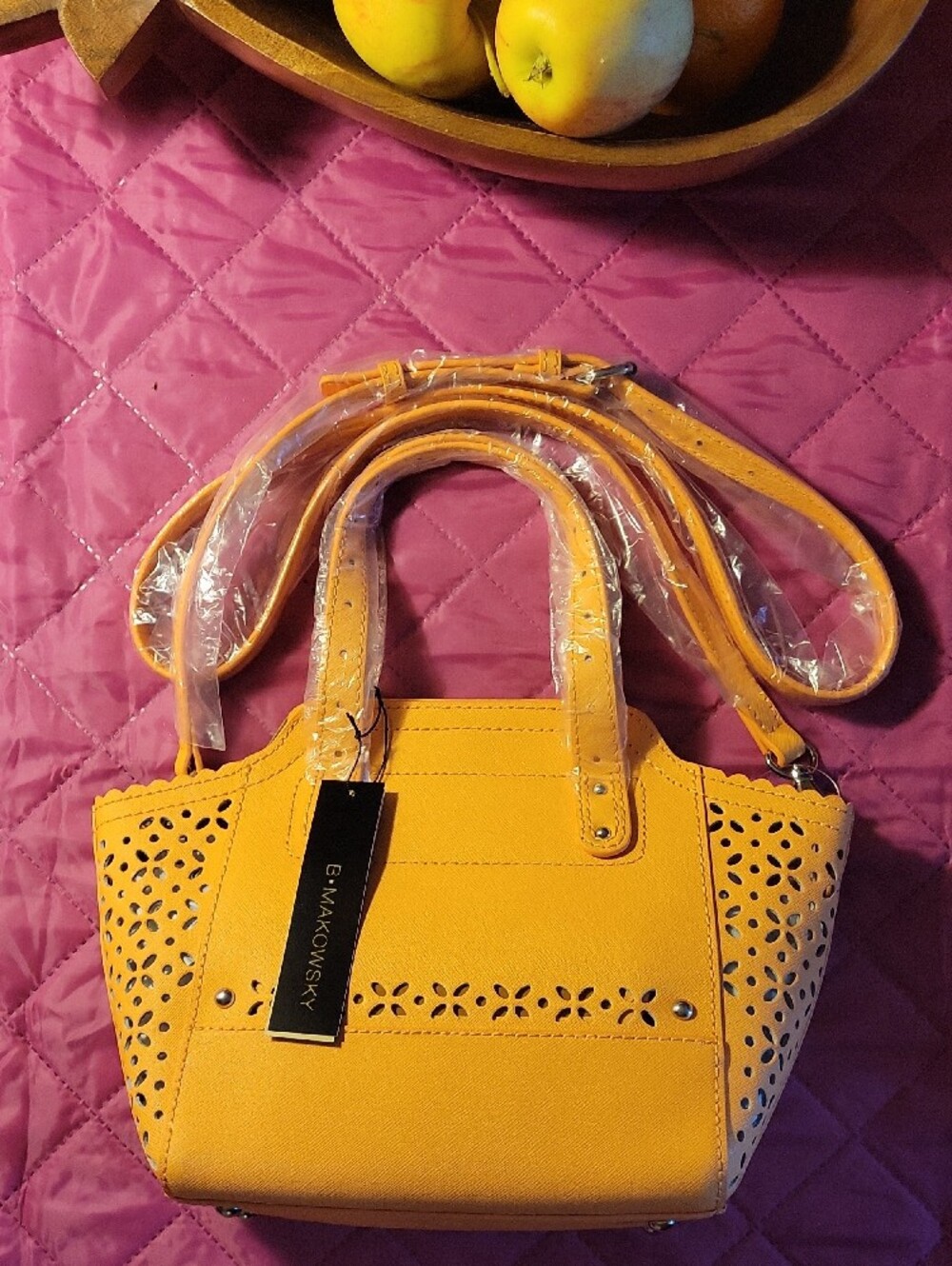 b. makowsky Yellow Floral Laser-Cut Tote - Picture 3 of 5